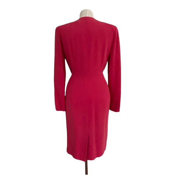 Dana Buchman Coral Pink Silk Wrap Dress Women's Sz 8 Long Sleeve Gold Beaded Tie - Picture 8 of 10